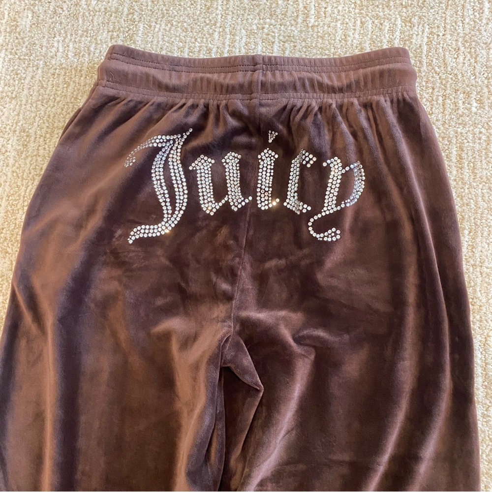 Juicy Couture NWOT wide leg chocolate brown velour bedazzled track pants size XS